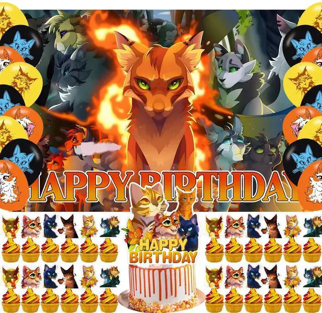Main image of Warriors Cats Birthday Party Backdrop Photo Background Warriors Cats Birthday Party Decorations Banner Cartoon Cat Theme Photography Backdrop