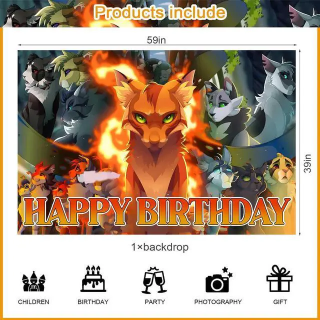 Alt view image 2 of 6 - Warriors Cats Birthday Party Backdrop Photo Background Warriors Cats Birthday Party Decorations Banner Cartoon Cat Theme Photography Backdrop
