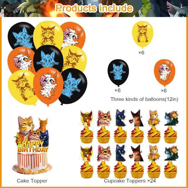 Alt view image 3 of 6 - Warriors Cats Birthday Party Backdrop Photo Background Warriors Cats Birthday Party Decorations Banner Cartoon Cat Theme Photography Backdrop
