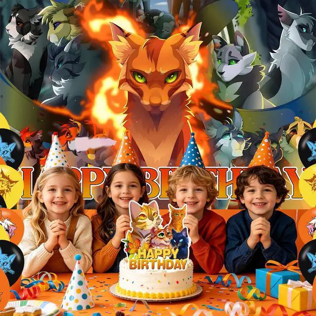 Alt view image 5 of 6 - Warriors Cats Birthday Party Backdrop Photo Background Warriors Cats Birthday Party Decorations Banner Cartoon Cat Theme Photography Backdrop