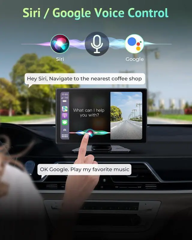 Alt view image 5 of 7 - Carplay Screen for Apple CarPlay & Android Auto with 4K Dash Cam 9" | Portable Car Play Screen for Car, HD IPS Backup Camera, GPS Navigation, Bluetooth, AirPlay, AUX/FM for All Vehicles
