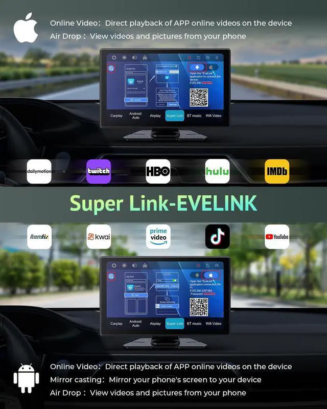Alt view image 6 of 7 - Carplay Screen for Apple CarPlay & Android Auto with 4K Dash Cam 9" | Portable Car Play Screen for Car, HD IPS Backup Camera, GPS Navigation, Bluetooth, AirPlay, AUX/FM for All Vehicles