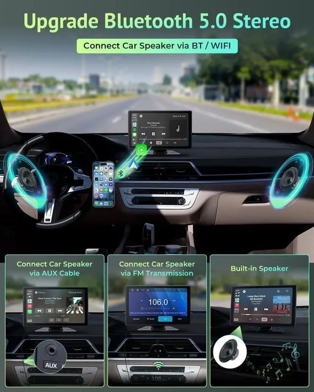 Alt view image 7 of 7 - Carplay Screen for Apple CarPlay & Android Auto with 4K Dash Cam 9" | Portable Car Play Screen for Car, HD IPS Backup Camera, GPS Navigation, Bluetooth, AirPlay, AUX/FM for All Vehicles