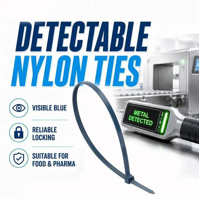 Alt view image 2 of 6 - 8" Metal Detectable Zip Ties,High Visibility Blue,Self Locking Nylon Ties,Perfect for Food Processing Pharmaceutical Factory Safety Use(pack of 100 pcs)