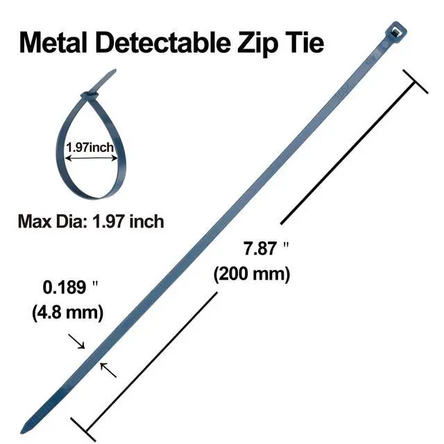 Alt view image 4 of 6 - 8" Metal Detectable Zip Ties,High Visibility Blue,Self Locking Nylon Ties,Perfect for Food Processing Pharmaceutical Factory Safety Use(pack of 100 pcs)