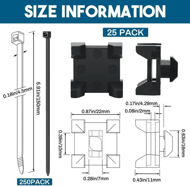 Alt view image 2 of 6 - 12316, 15 and 40 Series Nylon Cable Zip Tie Mounting Block Compatible with 8020 Cable Tie Mount for Wire Management (25 Set)