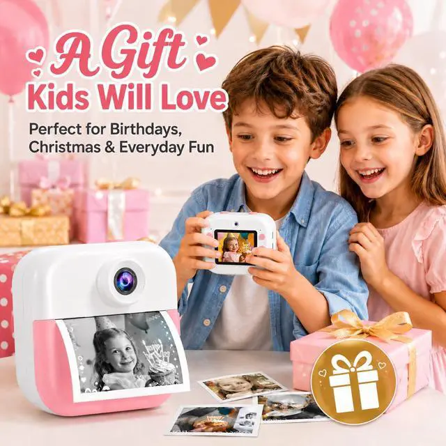Alt view image 4 of 7 - Kids Camera Instant Print Camera for Kids Ages 3-12, Christmas Birthday Gifts for Girls Boys, 1080P Dual Lens Selfie Digital Camera with 32GB Card, Portable Toy for 3 4 5 6 7 8 9 10 Year Old