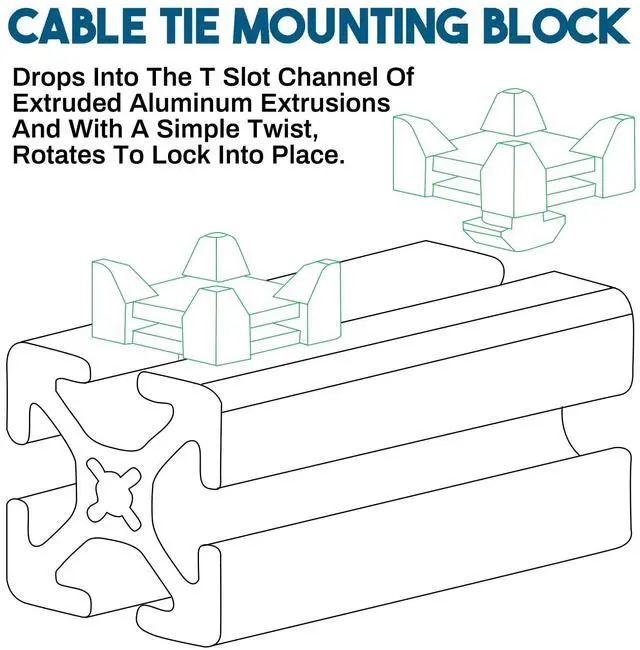 Alt view image 6 of 6 - 12316, 15 and 40 Series Nylon Cable Zip Tie Mounting Block Compatible with 8020 Cable Tie Mount for Wire Management (25 Set)