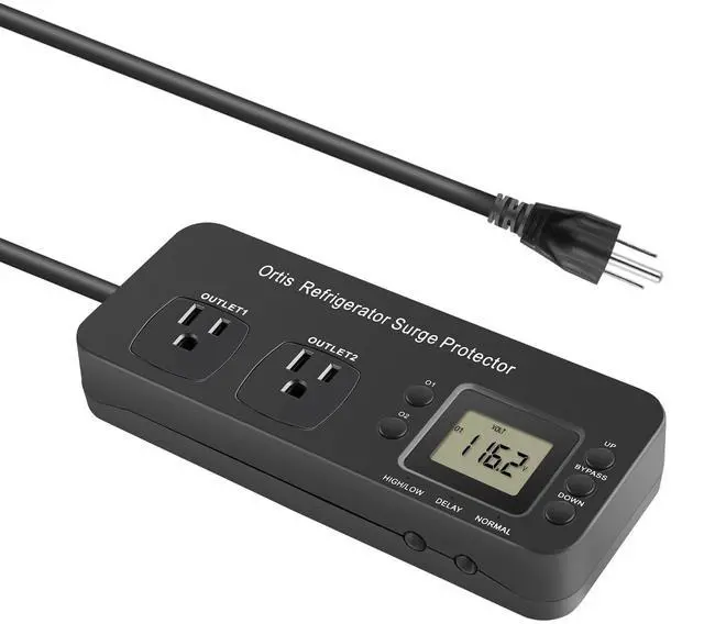 Main image of Refrigerator Surge Protector, Double Outlet Electronic Surge Protector for Home Appliances with Time Delay & Real-Time Electricity Usage Monitor, Protects All Voltage Abnormalities