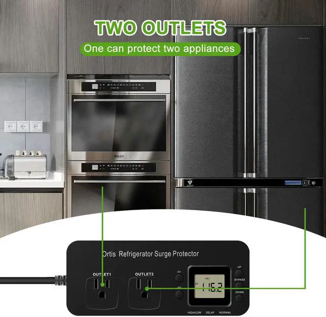 Alt view image 4 of 7 - Refrigerator Surge Protector, Double Outlet Electronic Surge Protector for Home Appliances with Time Delay & Real-Time Electricity Usage Monitor, Protects All Voltage Abnormalities