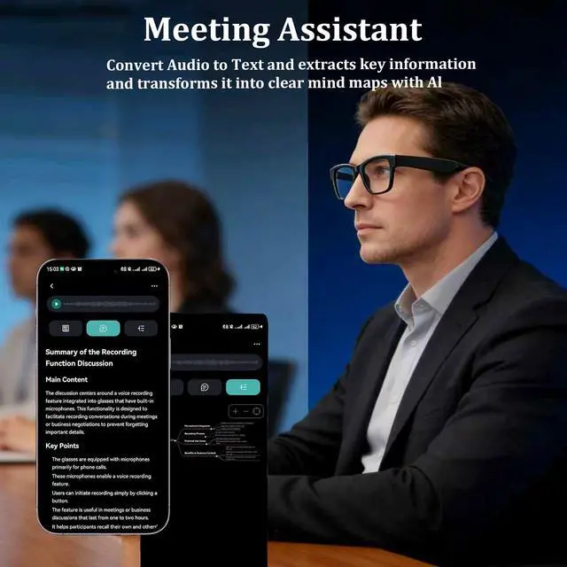 Alt view image 2 of 7 - AI Smart Glasses with Chat GPT, Bluetooth Glasses with 164 Languages for Men and Women, Music Playback & Hands-Free Calls, Color-Change Lens, Voice Assistant