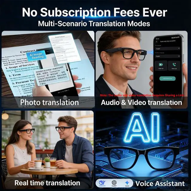 Alt view image 4 of 7 - AI Smart Glasses with Chat GPT, Bluetooth Glasses with 164 Languages for Men and Women, Music Playback & Hands-Free Calls, Color-Change Lens, Voice Assistant