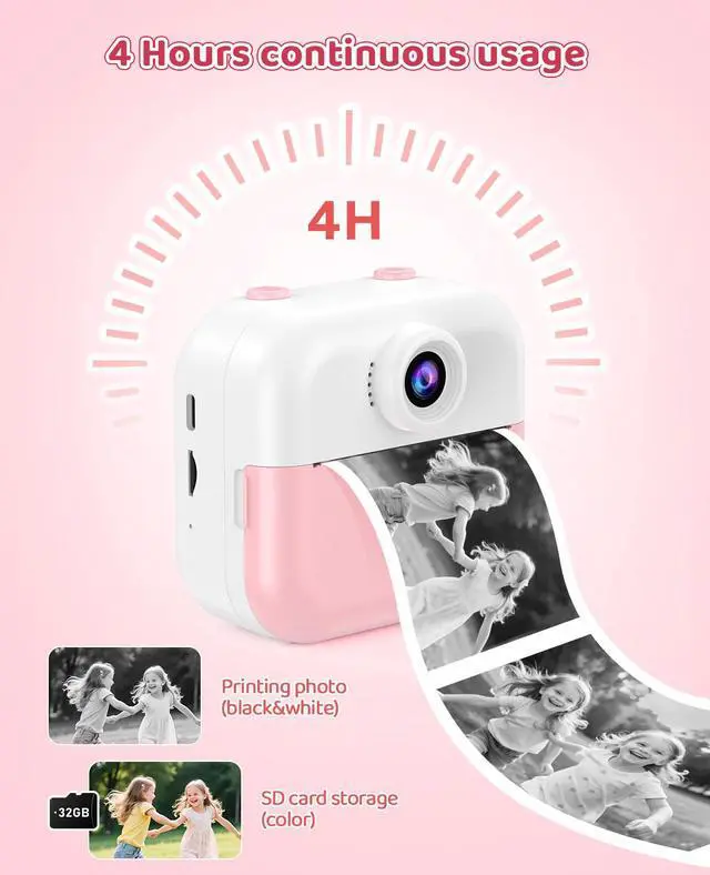 Alt view image 7 of 7 - Kids Camera Instant Print Camera for Kids Ages 3-12, Christmas Birthday Gifts for Girls Boys, 1080P Dual Lens Selfie Digital Camera with 32GB Card, Portable Toy for 3 4 5 6 7 8 9 10 Year Old