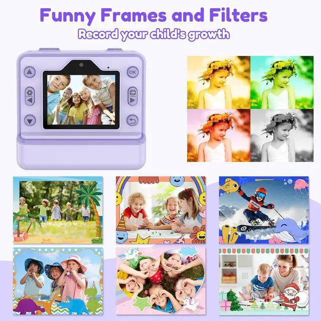 Alt view image 3 of 7 - Instant Camera, Instant Print Camera for Kids with 1080P Videos, Front Rear Dual Selfie, 3 Rolls Print Paper & 32GB SD Cards, Christmas Birthday Gifts for Girls Age 3-12