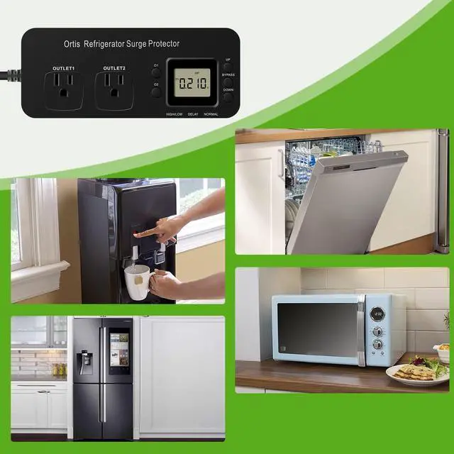 Alt view image 7 of 7 - Refrigerator Surge Protector, Double Outlet Electronic Surge Protector for Home Appliances with Time Delay & Real-Time Electricity Usage Monitor, Protects All Voltage Abnormalities