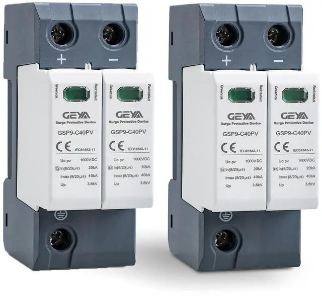 Main image of 1PCS 2P 40KA Voltage Surge Protector DC 1000V Solar PV Lightning Arrester Device for Rv, Home Lightning Protection System 35mm DIN Rail Mount