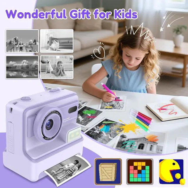 Alt view image 7 of 7 - Instant Camera, Instant Print Camera for Kids with 1080P Videos, Front Rear Dual Selfie, 3 Rolls Print Paper & 32GB SD Cards, Christmas Birthday Gifts for Girls Age 3-12