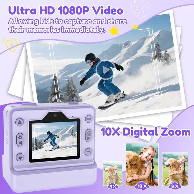 Alt view image 4 of 7 - Instant Camera, Instant Print Camera for Kids with 1080P Videos, Front Rear Dual Selfie, 3 Rolls Print Paper & 32GB SD Cards, Christmas Birthday Gifts for Girls Age 3-12