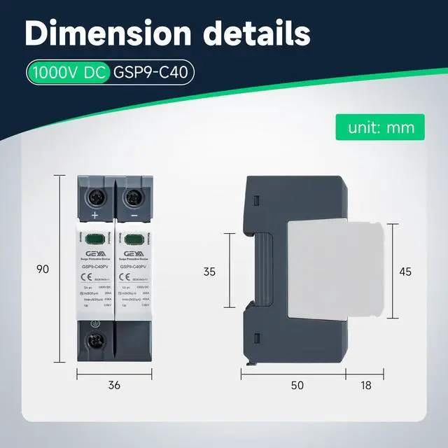 Alt view image 5 of 7 - 1PCS 2P 40KA Voltage Surge Protector DC 1000V Solar PV Lightning Arrester Device for Rv, Home Lightning Protection System 35mm DIN Rail Mount