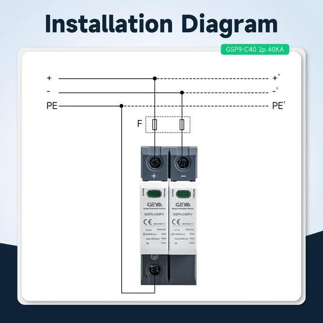 Alt view image 6 of 7 - 1PCS 2P 40KA Voltage Surge Protector DC 1000V Solar PV Lightning Arrester Device for Rv, Home Lightning Protection System 35mm DIN Rail Mount