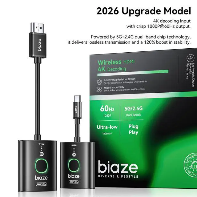 Alt view image 2 of 7 - USB C Wireless HDMI Transmitter and Receiver2026 Upgrade ModelWirelessly cast Your Phone or Laptop Screen to a DisplayPlug and Play, no downloads or Complex Setup Required