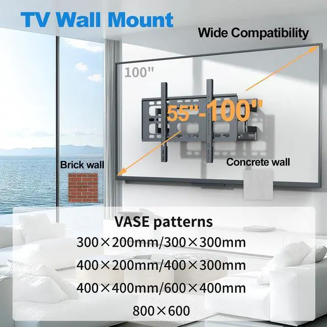 Alt view image 2 of 7 - TV Wall Mount for 55-100 Inch TVs, Holds up to 264 lbs | Heavy Duty TV Mount with Extension,Wall Mount TV Bracket with Articulating Dual Arms,Max VESA 800 x 600mm,VC-Z1688