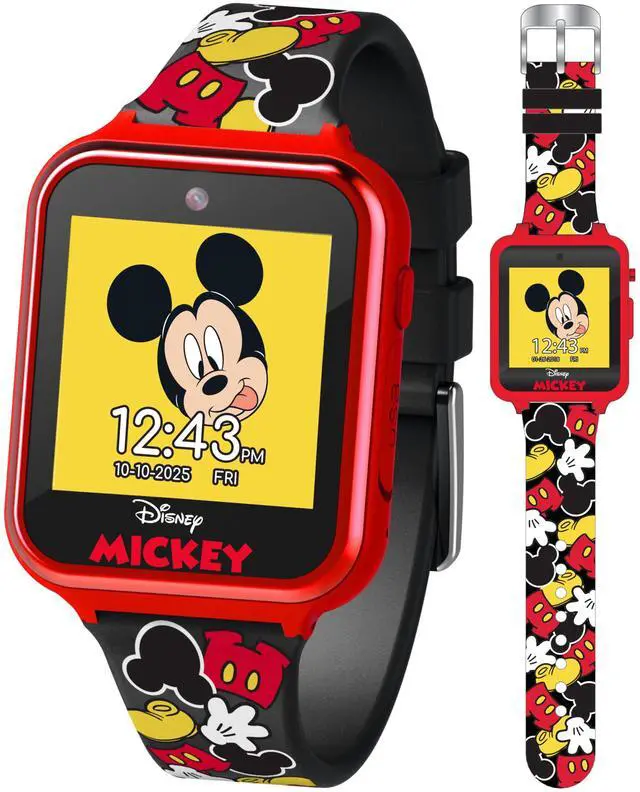Main image of Mickey Mouse Kids Smart Watch Touchscreen with Camera Games Voice Recorder Stopwatch Alarm Timer Fitness Tracker Calculator Fits Wrist Sizes 5.5" to 8"