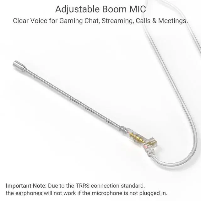 Alt view image 3 of 5 - 3.5mm 2-Pin 0.78mm IEM Cable with Microphone, Silver Plated OFC Wires Earphone Cable with Boom MIC for Wan'er S.G, ZS10 Pro, ZS10 Pro X, ZSN PRO, ZSX in-Ear Monitor, 4 Feet