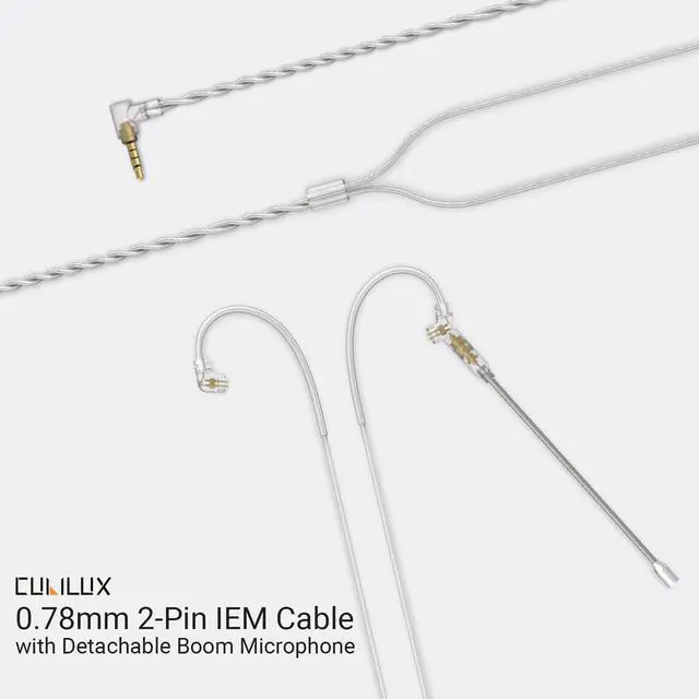 Alt view image 2 of 5 - 3.5mm 2-Pin 0.78mm IEM Cable with Microphone, Silver Plated OFC Wires Earphone Cable with Boom MIC for Wan'er S.G, ZS10 Pro, ZS10 Pro X, ZSN PRO, ZSX in-Ear Monitor, 4 Feet
