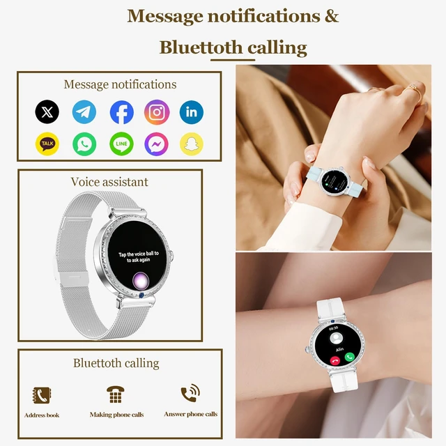 Alt view image 2 of 7 - Smart Watch for Women, Answer/Make Calls, 1.28" AMOLED Fitness Tracker with Heart Rate/SpO2/Sleep/Menstrual Tracking, 100+ Sports Modes, IP67 Waterproof, Smartwatch for Iphone & Android, 2 Bands