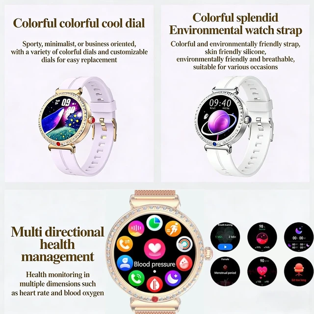 Alt view image 4 of 7 - Smart Watch for Women, Answer/Make Calls, 1.28" AMOLED Fitness Tracker with Heart Rate/SpO2/Sleep/Menstrual Tracking, 100+ Sports Modes, IP67 Waterproof, Smartwatch for Iphone & Android, 2 Bands