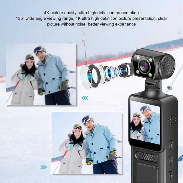 Alt view image 2 of 7 - 4K WiFi Action Camera with 180° Rotating Lens and LED Light, 40MP Ultra HD, 135° Wide Angle, APP Control Water Proof Handheld Camera for Outdoor Sports, 1000mAh Long Battery