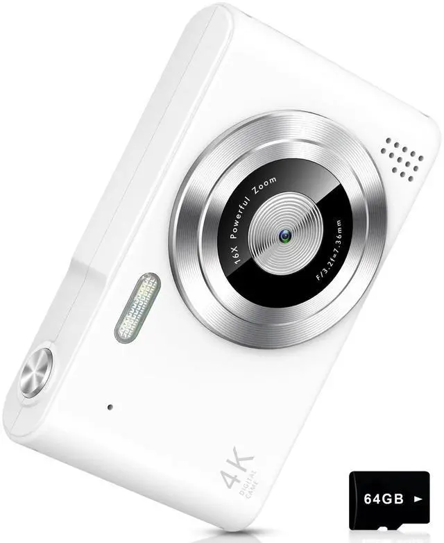 Main image of Digital Camera, Camera for Kids, UHD 4K 48MP Point and Shoot Digital Cameras with 64GB SD Card and 16X Digital Zoom Anti Shake, Compact Portable Small Gift for Boys Girls Students,White