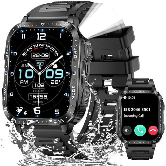 Main image of Military Smart Watches for Men (Make/Answer Call) with LED Flashlight | Rugged Smartwatch with 1.96" Screen 430mAh Fitness Tracker with Sport Modes Heart Rate Sleep Monitor for iPhone Android phone