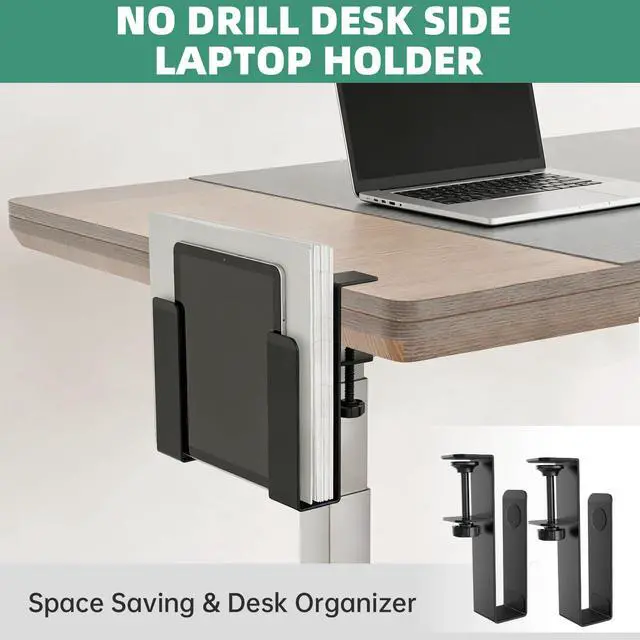 Alt view image 2 of 7 - Adjustable Side Laptop Mount, No Drill Desk Storage Organizer, Metal Hanging Notebooks Holder, Punch-Free Clamp for MacBook Pro, Documents with Anti-Scratch Silicone