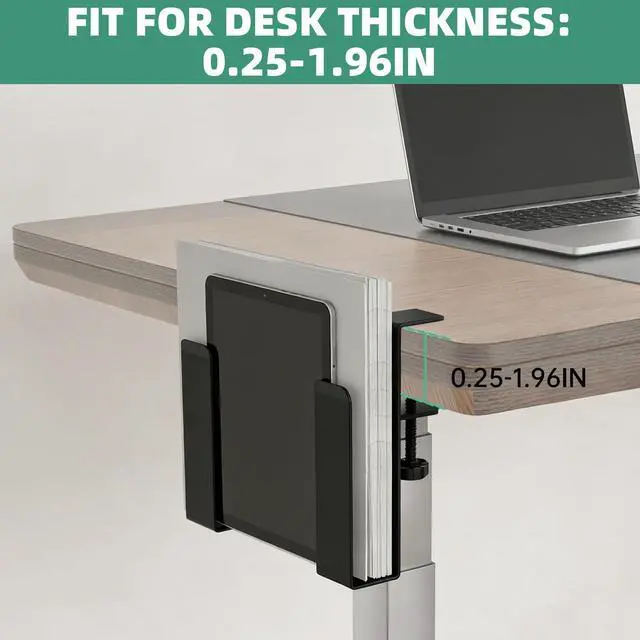 Alt view image 4 of 7 - Adjustable Side Laptop Mount, No Drill Desk Storage Organizer, Metal Hanging Notebooks Holder, Punch-Free Clamp for MacBook Pro, Documents with Anti-Scratch Silicone
