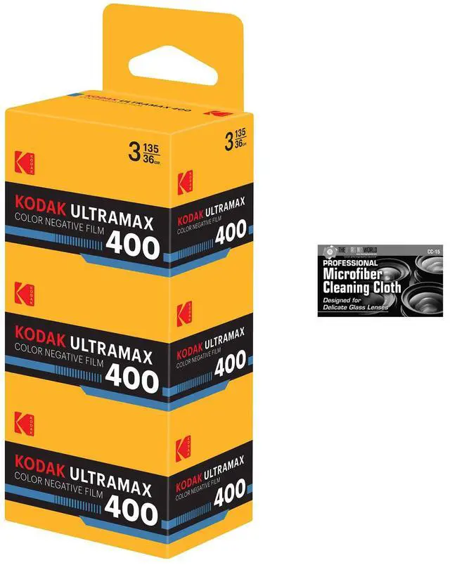 Main image of Kodak Eastman UltraMax 400 Color Negative Film (35mm Roll Film, 36 Exposures) - 3-Pack with Microfiber Cleaning Cloth