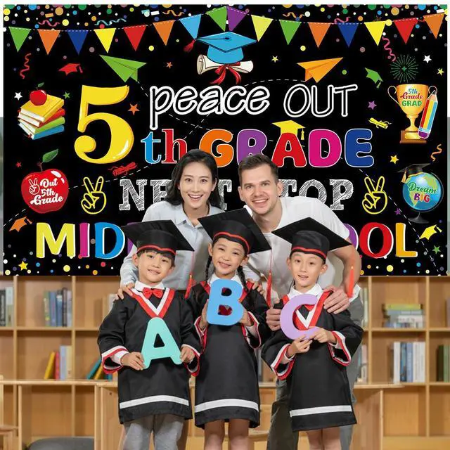 Alt view image 2 of 4 - Peace Out 5TH Grade Next Stop Middle School Backdrop Large Size 5TH Grade Graduate Banner Fifth Grade Graduation Party Decorations Supplies