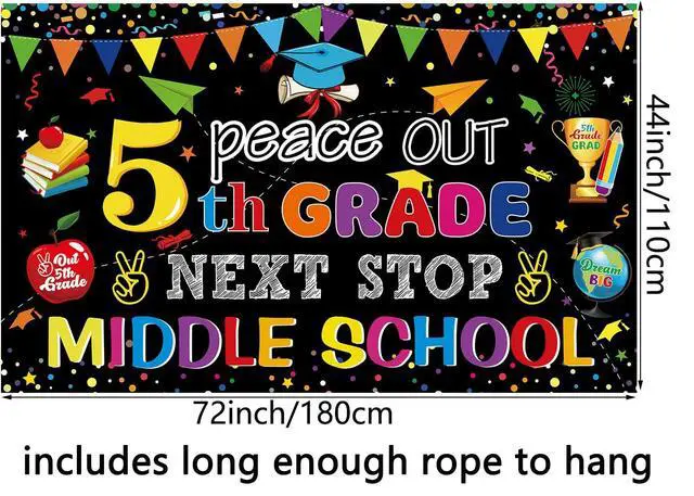 Alt view image 4 of 4 - Peace Out 5TH Grade Next Stop Middle School Backdrop Large Size 5TH Grade Graduate Banner Fifth Grade Graduation Party Decorations Supplies