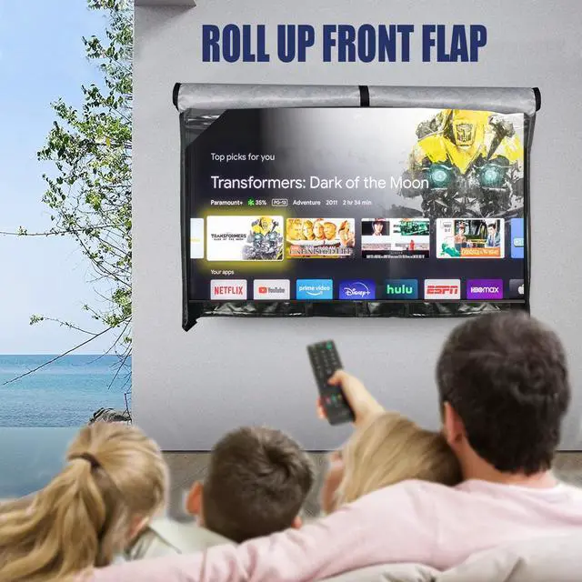 Alt view image 6 of 7 - 48-50 inch Outdoor TV Cover, Roll up Front Flap with Non Scratch Soft Liner Protect LED Screen, Zipper Access Weatherproof TV Protector, Outside Waterproof Television Cover fit Wall Mount