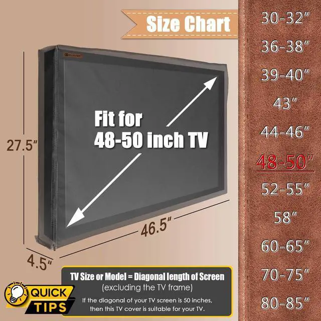 Alt view image 3 of 7 - 48-50 inch Outdoor TV Cover, Roll up Front Flap with Non Scratch Soft Liner Protect LED Screen, Zipper Access Weatherproof TV Protector, Outside Waterproof Television Cover fit Wall Mount