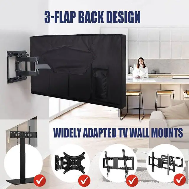 Alt view image 7 of 7 - 48-50 inch Outdoor TV Cover, Roll up Front Flap with Non Scratch Soft Liner Protect LED Screen, Zipper Access Weatherproof TV Protector, Outside Waterproof Television Cover fit Wall Mount