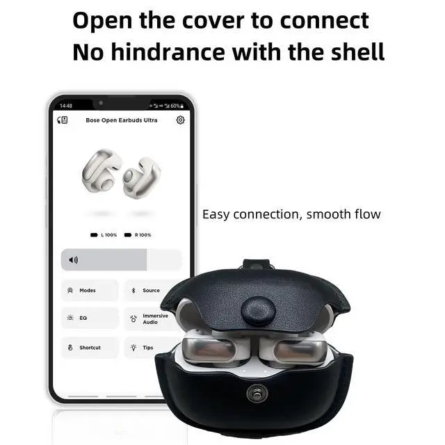 Alt view image 5 of 6 - Leather Case Compatible with Bose Ultra Open Earbuds with Keychain | Soft PU Protective Cover Accessories Bose Open Ear Wireless Earbuds Cover for Man Women