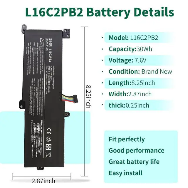 Alt view image 2 of 7 - L16C2PB2 Battery Replacement for Lenovo IdeaPad 320 330 S145 320-15abr | 320-15ikb 320-17ikb 330-15ikb 330-15ast 330-17ikb S145-15iwl S145-14iwl Serie L17L2PF1 L17M2PB7 L16L2PB2 L16M2PB2 2ICP6/54/90