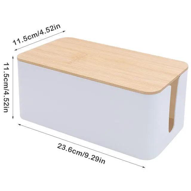 Alt view image 2 of 7 - Cable Tidy Box White Cable Box with Bamboo Lid Cable Organiser Cable Management Box for Hiding Cables and Plugs