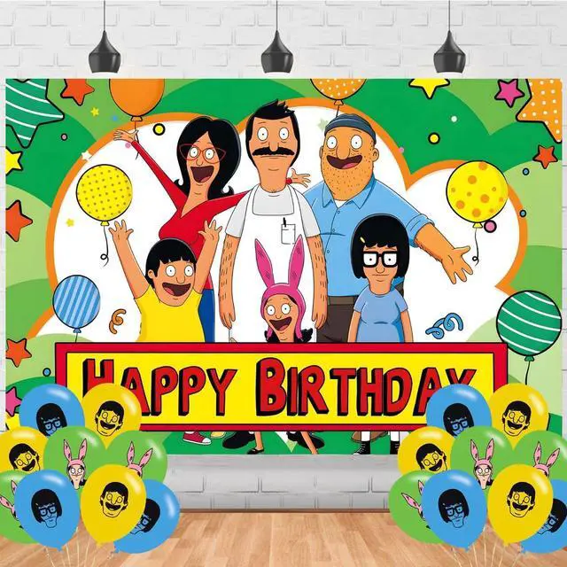 Main image of Bob Family Burgers Birthday Decorations,Cartoon Hamburger Backdrops for Party Decorations Supplies,Anime Happy Birthday Banner Backdrop for Party Supplies (5x3ft)