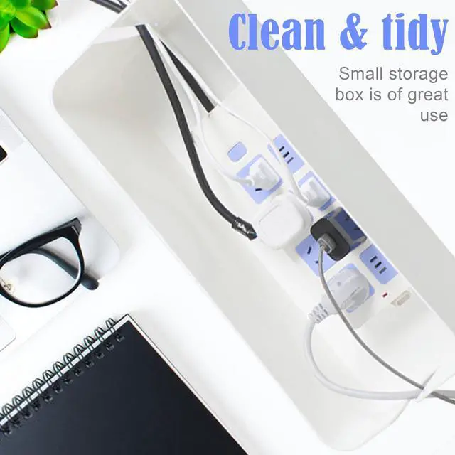 Alt view image 7 of 7 - Cable Tidy Box White Cable Box with Bamboo Lid Cable Organiser Cable Management Box for Hiding Cables and Plugs