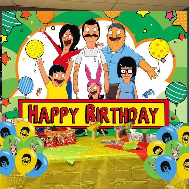 Alt view image 4 of 4 - Bob Family Burgers Birthday Decorations,Cartoon Hamburger Backdrops for Party Decorations Supplies,Anime Happy Birthday Banner Backdrop for Party Supplies (5x3ft)