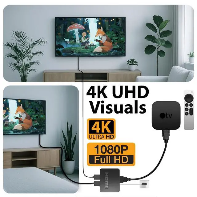 Alt view image 5 of 7 - 4K@60Hz HDMI Splitter 1 in 2 Out, Dual HDMI Adapter | Mirror Screens Only, HDMI 2.0 Video Duplicator with 2.5ft USB Power Cable, Supports TV, Monitor, Projector, PS4, Xbox