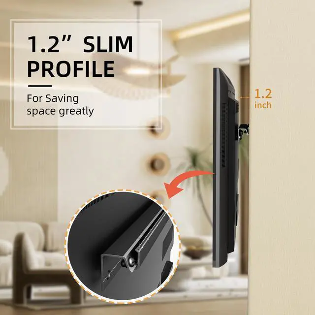 Alt view image 4 of 6 - Studless TV Wall Mount for 12-55 Inch Smart TVs, No Drill Drywall TV Mount | No Stud TV Hanger, 1.2" Low Profile, Max VESA 400x400mm up to 100 lbs, No Damage, Easy Installation with Bubble Level